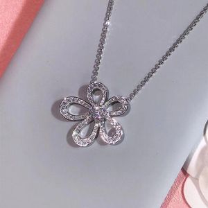 925 Sterling zilveren strass ketting voor vrouwen bloem hanger ketting trendy sieraden