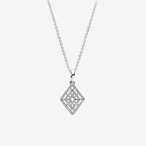 925 Sterling Silver Rhombic Hanger Ketting Dames CZ Diamond Huwelijksgeschenk met originele doos voor Pandora Geometrische lijnen Kettingen