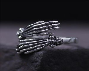 925 sterling zilveren ring creatieve schedel bot vingerring spookklauw hand getijden heren- en damesringen retro schedel hiphop sieraden c4712914