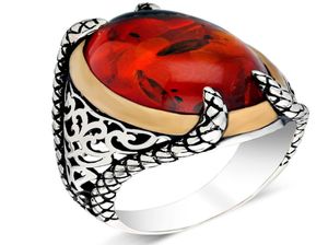 925 Sterling zilveren ring voor man echt puur turquoise agaat ruby pools barnsteen stenen handgemaakte Turkse sieraden4749132