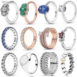 925 Sterling Zilveren Ring Lavish Sparkle Row Eternity Blue Circle Signet Drie Stenen Ring Voor Vrouwen DIY Gift Mode sieraden L230704