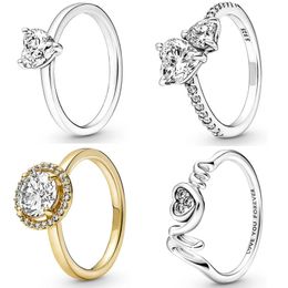 925 Sterling Silver Ring Mom Pave Double Heart Solitare Halo redondo con cristal para mujeres Joyas de moda de regalo de cumpleaños 240417