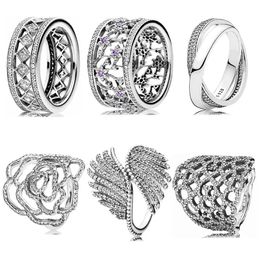 925 Anneau en argent sterling ouvert ouverte en dentelle de dentelle Majestic Plumes Ring de fascination pour les femmes bijoux de cadeaux Livraison gratuite