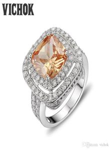 925 Sterling Silver Ring Square Stone Cut Ring Platinum kleur voor vrouwen Fijne mode sieraden bruiloft verloving Vichok9902098