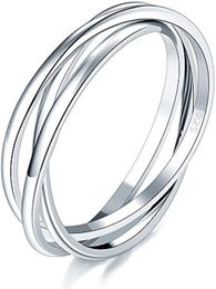 Bague en argent sterling 925 à triple rangée de anneaux en argent imbriqués, bagues hautement polies pour femmes et hommes, chaque largeur de bande 1,8 mm, taille 5-12