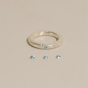 925 Sterling Zilveren Ringen Voor Vrouwen Geborsteld Mat Zilver Blauw Kristal Bruiloft Verlovingsring Maat 6/7/8/9