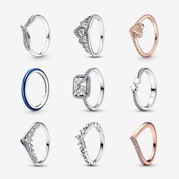 925 Sterling Zilveren Ringen voor Vrouwen Originele Tiara Hart Wishbone Engagement Rose Gold Wedding Stapelring Kristallen Sieraden