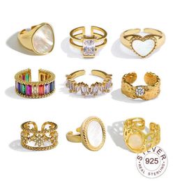 925 Sterling zilveren ringen voor vrouwen zirkon v gouden kleur vintage bruiloft trendy sieraden grote verstelbare antieke ringen anillos q0703624965