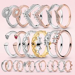 925 Sterling Zilveren Ringen Prinses Tiara Kroon Sprankelende Liefde Hart Sieraden Jubileum Cz Pandora Ringen Voor Vrouwen Engagement