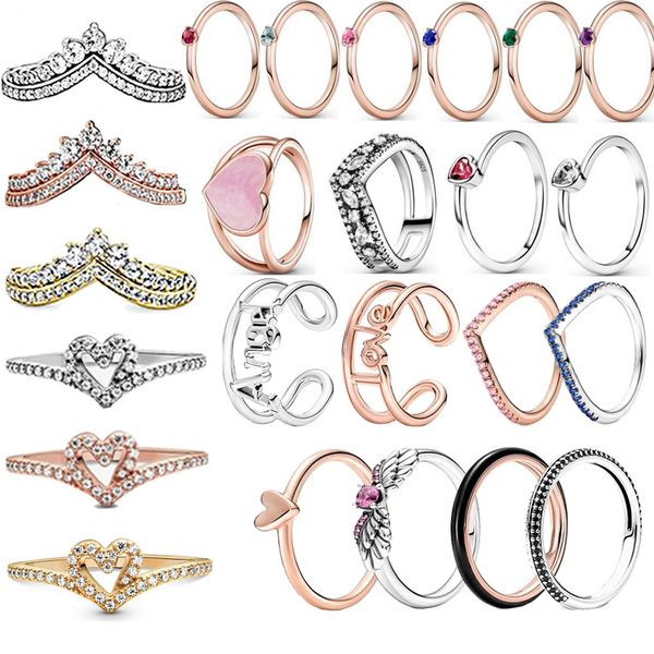 Conjunto de anillos apilables de 925 anillos de plata esterlina, nueva princesa, propuesta de corazón para mujer, anillo Original en forma, joyería, regalo DIY