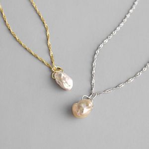 Collares de cadena ondulada de Plata de Ley 925, collares con colgante de perlas naturales de agua dulce barrocas irregulares de nueva moda para mujer