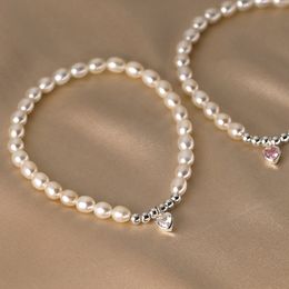 925 Sterling Silver Romantic Black Zirkon Love Heart Bracelet For Women Fashion Natural Baroque Pearl Elegante sieraden