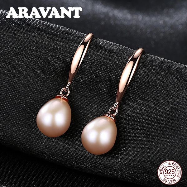 925 boucles d'oreilles en argent Sterling or Rose pour femmes boucles d'oreilles en perles d'eau douce bijoux de mariage blanc Rose violet 240113