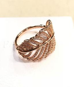 925 Sterling Silver Rose Gold Light Feather Ring met diamanten geschikt voor charme stijl sieraden mode dames trouwringen4756338