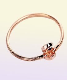 925 sterling zilver, rosévergulde armband, sprankelende kroon, O-ketting, modearmband, geschikt voor Europese armbanden, bedels en kralen8156691