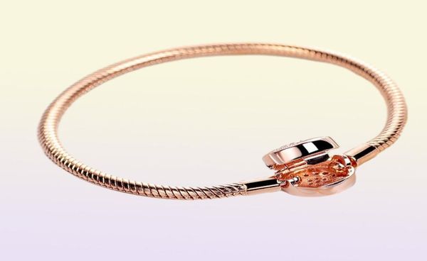 925 Bracelet en or rose en argent sterling rose bracelet étincelante Couronne étincelante O Bracelet de mode Chain pour bracelets européens Charmes et perles3943215