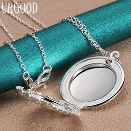 925 Sterling Silver Round Photo Frame Pendentif Collier 1630 Pouces Chaîne Pour Les Femmes Fête De Fiançailles De Mariage De Mode Bijoux L230704