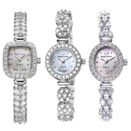 925 Sterling Silver Royal Crown Lady Womens Watch Japon Quartz Bijoux Heures Fine Horloge Cristal Bracelet De Luxe Fille Cadeau