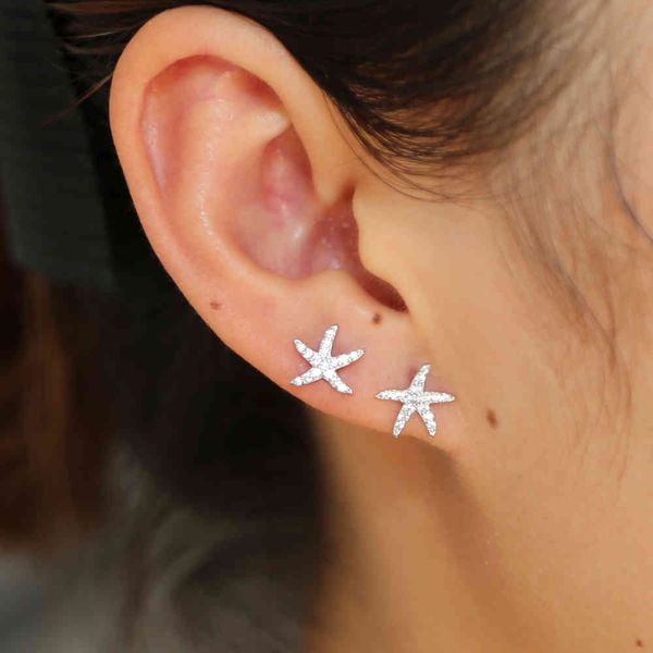 Boucles d'oreilles étoile de mer en argent Sterling 925 pour femmes, Micro pavé AAA, zircone cubique, bijoux fins d'été délicats, cadeau