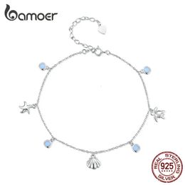 925 Sterling Silver SEASTAR et Shell Pendant Anklet Anklet Chain Foot Jewelry for Women Platinum plaqué Summer 240408