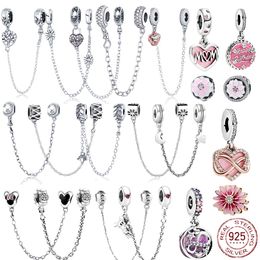 925 Sterling Silver Security Chain Dangle Charm Perles Convient pour Primitive Pandora Bracelet Charm DIY Bijoux pour femmes Accessoires de mode Livraison gratuite