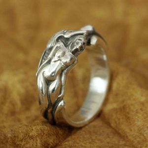 925 Sterling Zilver Sexy Naakte Schoonheid Skull Mens Biker Ring TA185 US Maat 7 ~ 15