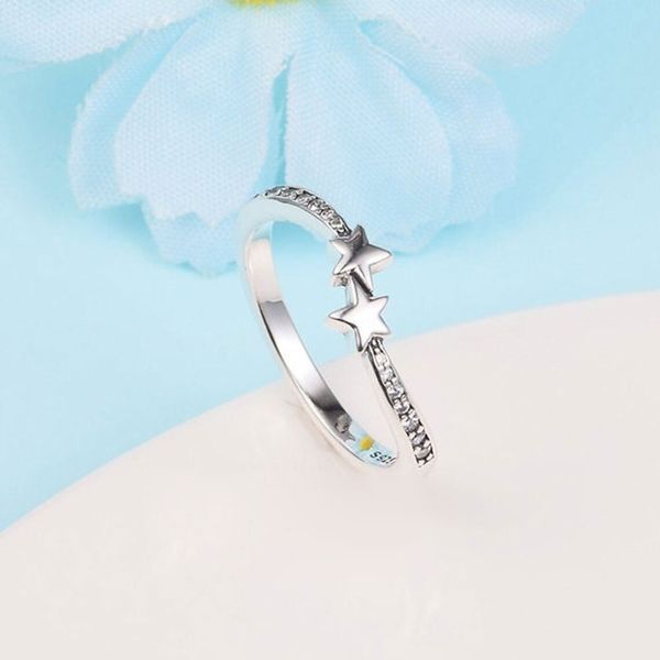 Anillo brillante de estrellas fugaces de plata esterlina 925 con circonita cúbica transparente compatible con joyería Pandora Compromiso Amantes de la boda Anillo de moda para mujeres