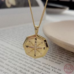 925 Sterling Zilver Simple Compass Hanger Sleutelbeen Ketting Neutrale Mode Creatieve Sieraden Accessoires Vriendschap Gift Q0531