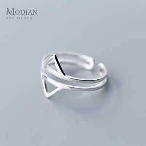 925 Sterling Silver Simple Double-face Triangle Anneau pour Femmes Géométrique Ouvert Réglable Doigt Bijoux 210707