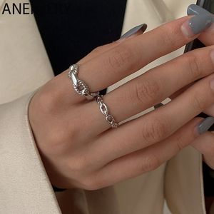 925 Sterling Silver Simple Link Chain Shaped Anneaux Pour Femmes Anneau Réglable Bijoux Accessoires Cadeau S-R998