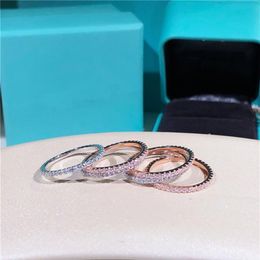 925 Sterling Silver Single Row Women Ring Diamonds Zirkon Rose Gold Rings240W