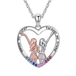 925 collier de soeurs en argent sterling toujours ma soeur pour toujours mon ami collier pendentif coeur bijoux fins pour les cadeaux de soeurs Q0531