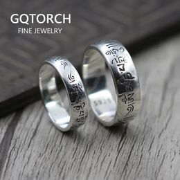 925 Sterling Silver Six mots Om Mani Padme Hum Rings pour couple Lovers Tibetan Shurangama Mantra Bouddhism Jewelry 240401