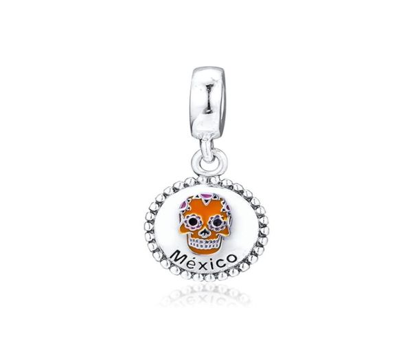 925 Sterling Silver Skull México Día de los muertos Festival Dangle Fit Style Charms Pulseras Collar Joyería de bricolaje para mujeres5406723