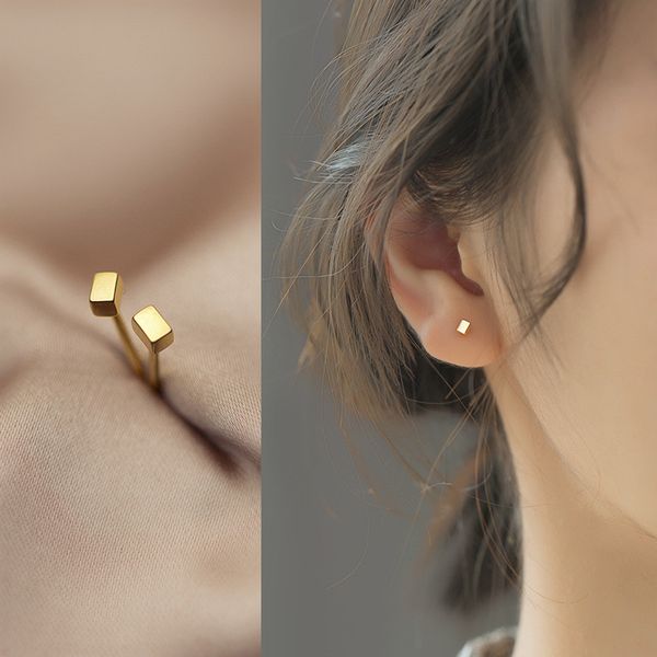 925 argent Sterling petites boucles d'oreilles pour les femmes doux géométrique rectangulaire boucle d'oreille bijoux fins couleur argent/or