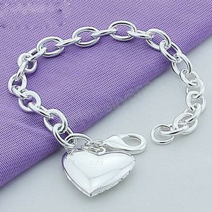 925 Sterling Silver Smooth Heart Fotoframe Hanger Bracelet For Woman Charm Wedding Engagement Party Fashion Sieraden