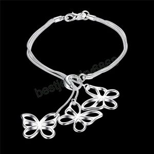925 Sterling Silver Snake Chain Three Butterfly Bracelet For Women Charm Wedding Engagement Party Sieraden