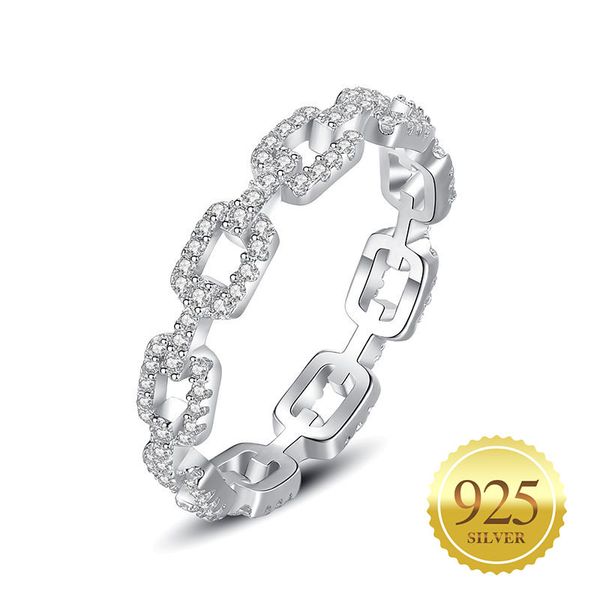 Anillo de boda de dedo de fiesta sólido de Plata de Ley 925, cadena de eslabones de Zirconia cúbica Simple CZ en forma de cadena para mujer, regalo de joyería de moda Original