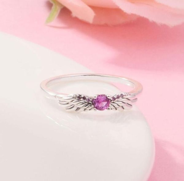 Anillo de alas de ángel brillante de Plata de Ley 925 con circonita rosa, anillo de joyería de estilo P a la moda para mujer 8611621