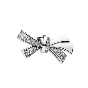 925 Sterling Silver Sparkling Bow Charm Originele doos voor Pandora Bangle Bracelet Women Girls Sieraden Diy maken Accessoires Charms Kralen Fabriek Groothandel