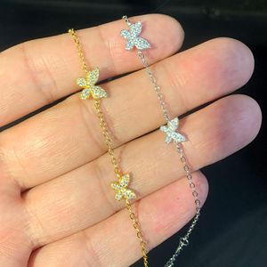 925 Sterling Silver Sparkling Cz Butterfly Link Chain Plaveed Bling Cute Braw Bracelet For Women Girls Sweet Birthday Gifts