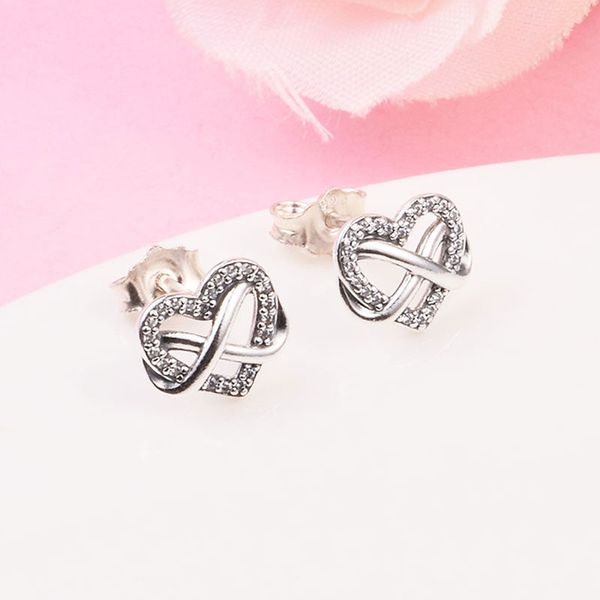 925 Sterling Silver Sparkling Infinity Heart Stud Boucles d'oreilles Convient aux bijoux de style européen Pandora Boucles d'oreilles à la mode