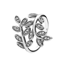 Bague en argent sterling 925 avec feuilles scintillantes pour femmes filles avec coffret d'origine pour bagues de créateurs en diamant Pandora CZ