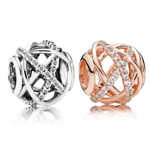 Charme ajouré de lignes scintillantes en argent sterling 925 pour bijoux Pandora Serpent Chaîne Bracelet Collier Fabrication de breloques de créateur en or rose avec boîte d'origine