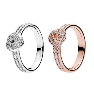925 Sterling Silver Sparkling Love Knot Ring Set Boîte d'origine pour Pan-dora grain Femmes Mariage CZ Diamond 18K Rose Gold Ring W170
