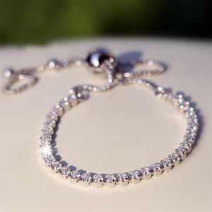 925 Sterling Silver Sparkling Slider Tennis Bracelet Past voor Europese Pandora -armbanden Charms and Beads225Z