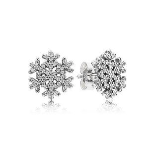 925 Sterling Silver Sparkling Snowflake Stud Earring voor Pandora CZ Diamond Women Wedding Sieraden Geschenkontwerper Oorringen met originele doos