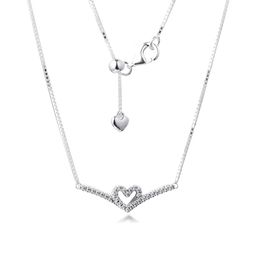 925 plata esterlina espumoso Wishbone corazón Collier collar cadena para mujeres hombres Fit Pandora estilo collares regalo joyería 399273C01-45