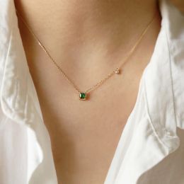 925 Sterling Zilveren Vierkante Groene Zirkoon Sleutelbeen Charme Hanger Ketting voor Vrouwen Bruiloft 14k Vergulde Sieraden Gift