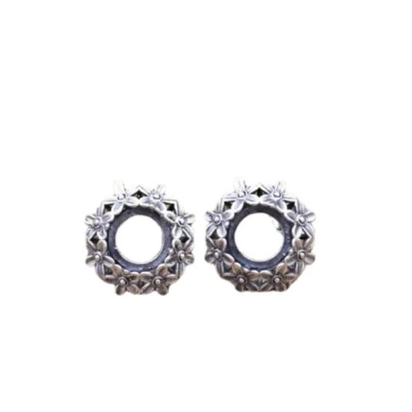 Pendientes de plata de ley 925 con cabujón redondo de 0.315 x 0.315 in, pendientes semimontados con flores Art Nouveau, joyería fina para mujer, regalo de fiesta de cumpleaños del día de San Valentín